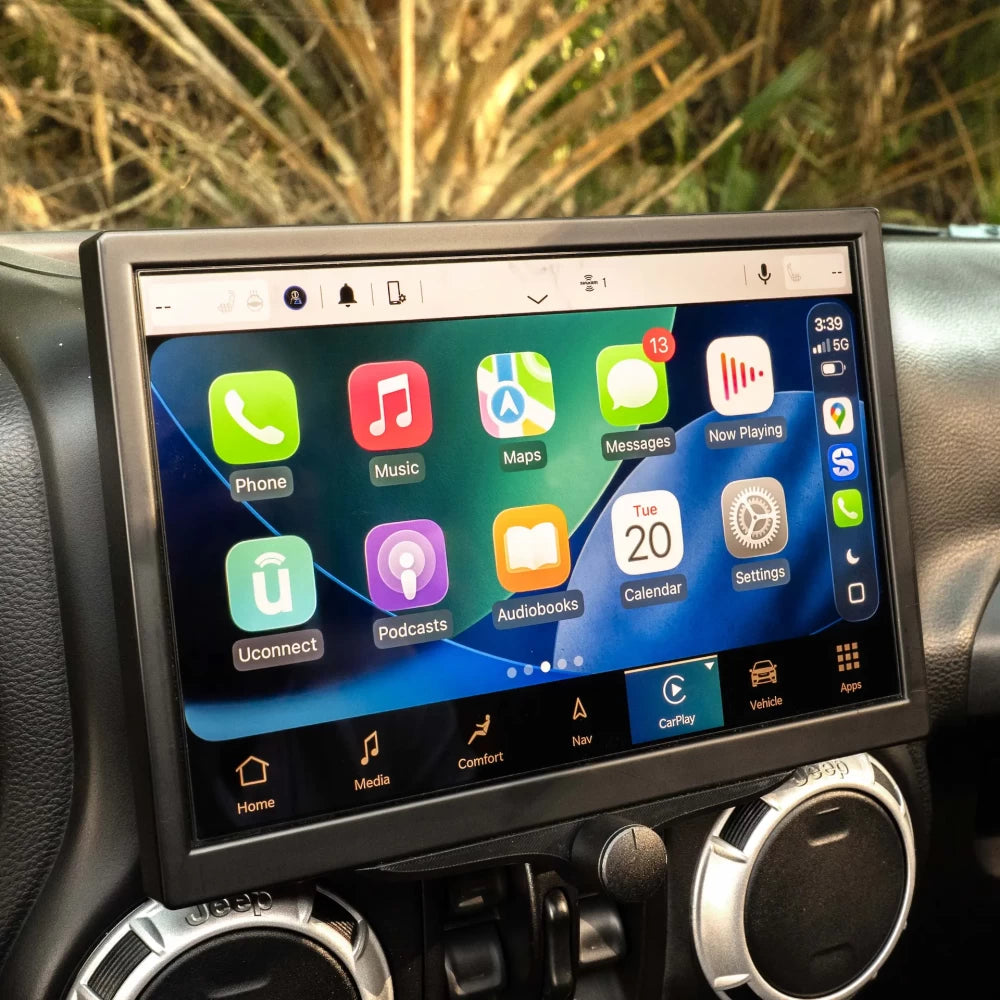 Jeep Wrangler JK UConnect 5 UBN touchscreen upgrade with Wireless Apple CarPlay &amp; Android Auto