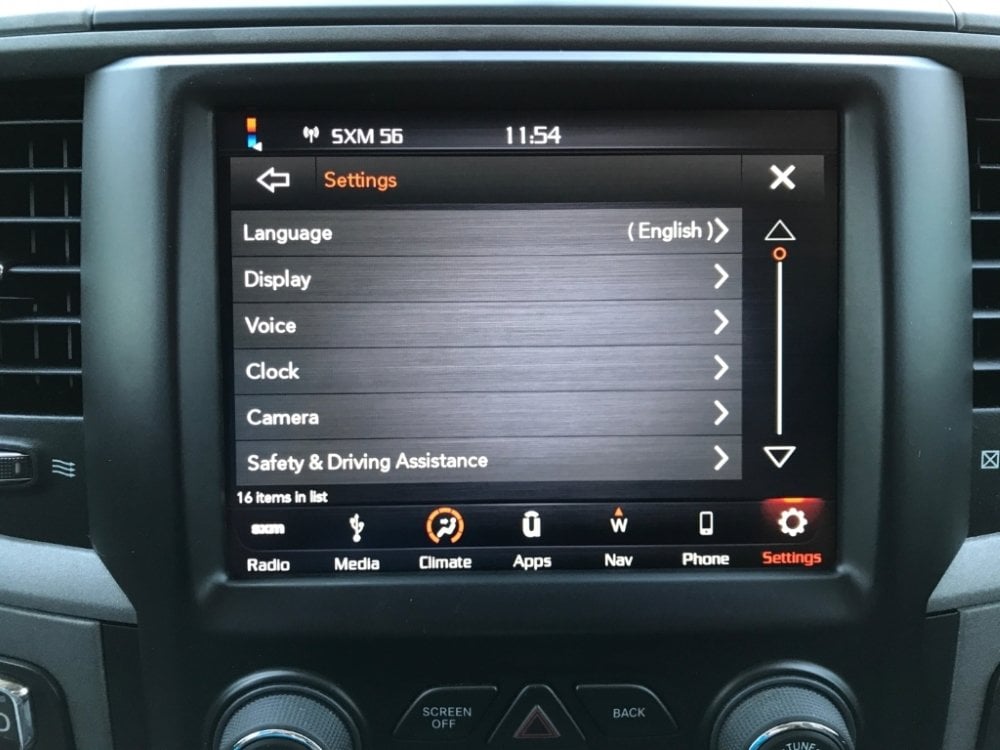 Ram UAQ settings menu