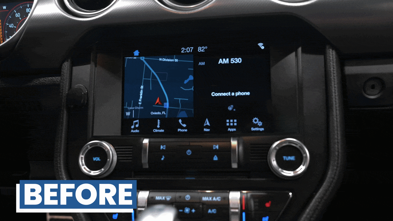 2015-2023 Ford Mustang Sync 3™ to Sync 4™ NAV 8 Touchscreen Display Retrofit with Wireless Apple CarPlay™ I Android Auto™ GIF