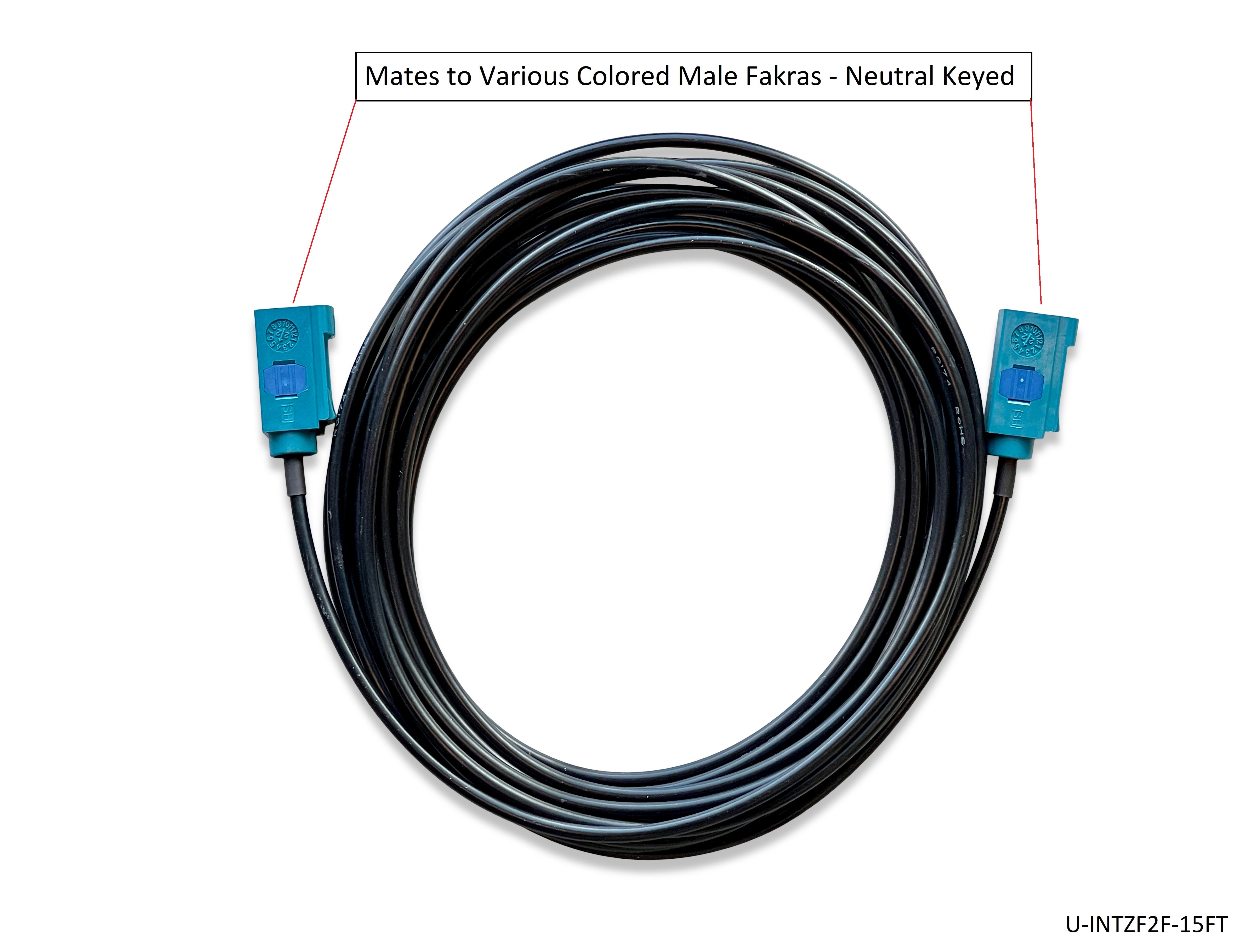 Universal Fakra Water Blue "Z" Female to Female Cable - 15 FT