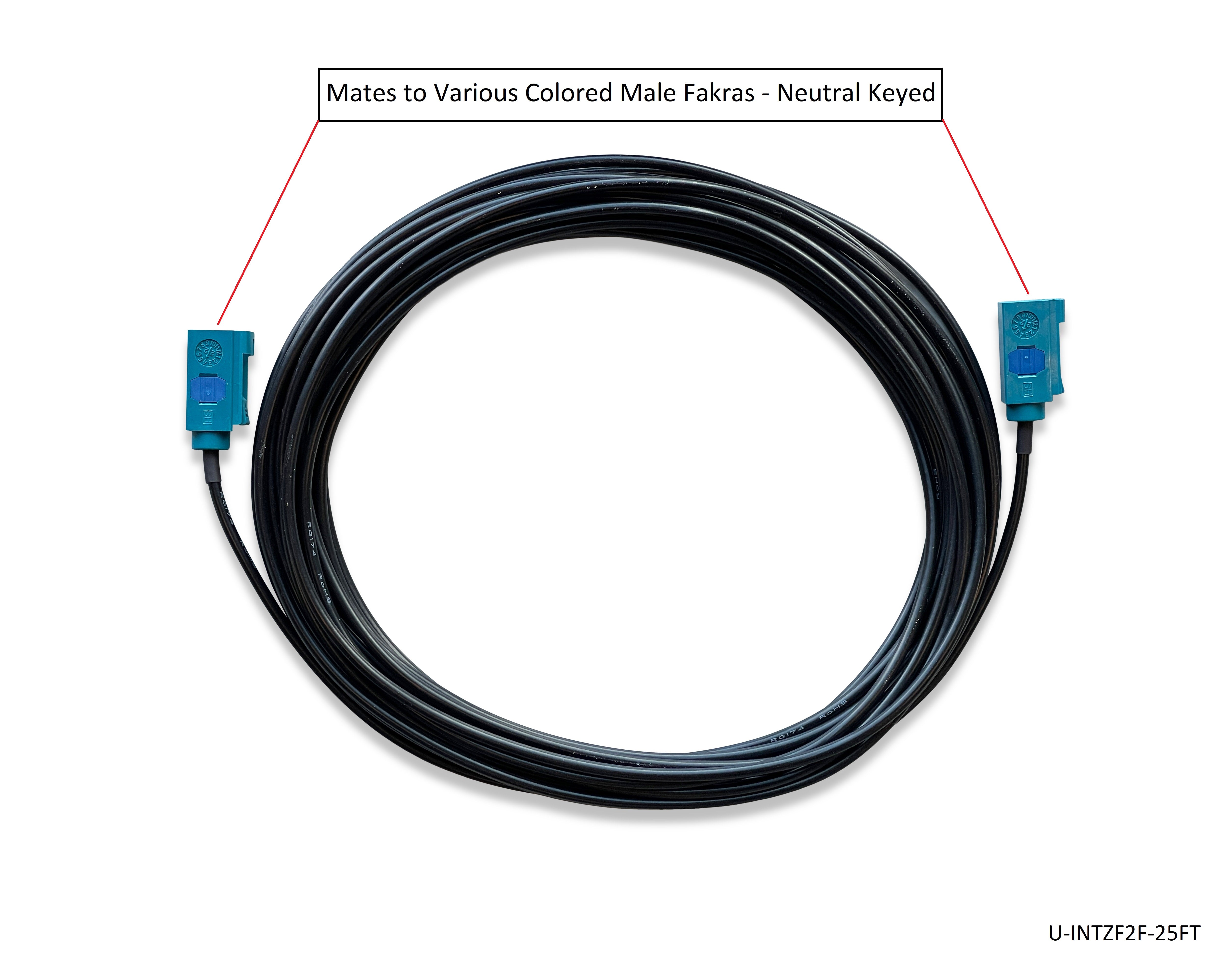 Universal Fakra Water Blue "Z" Female to Female Cable - 25 FT