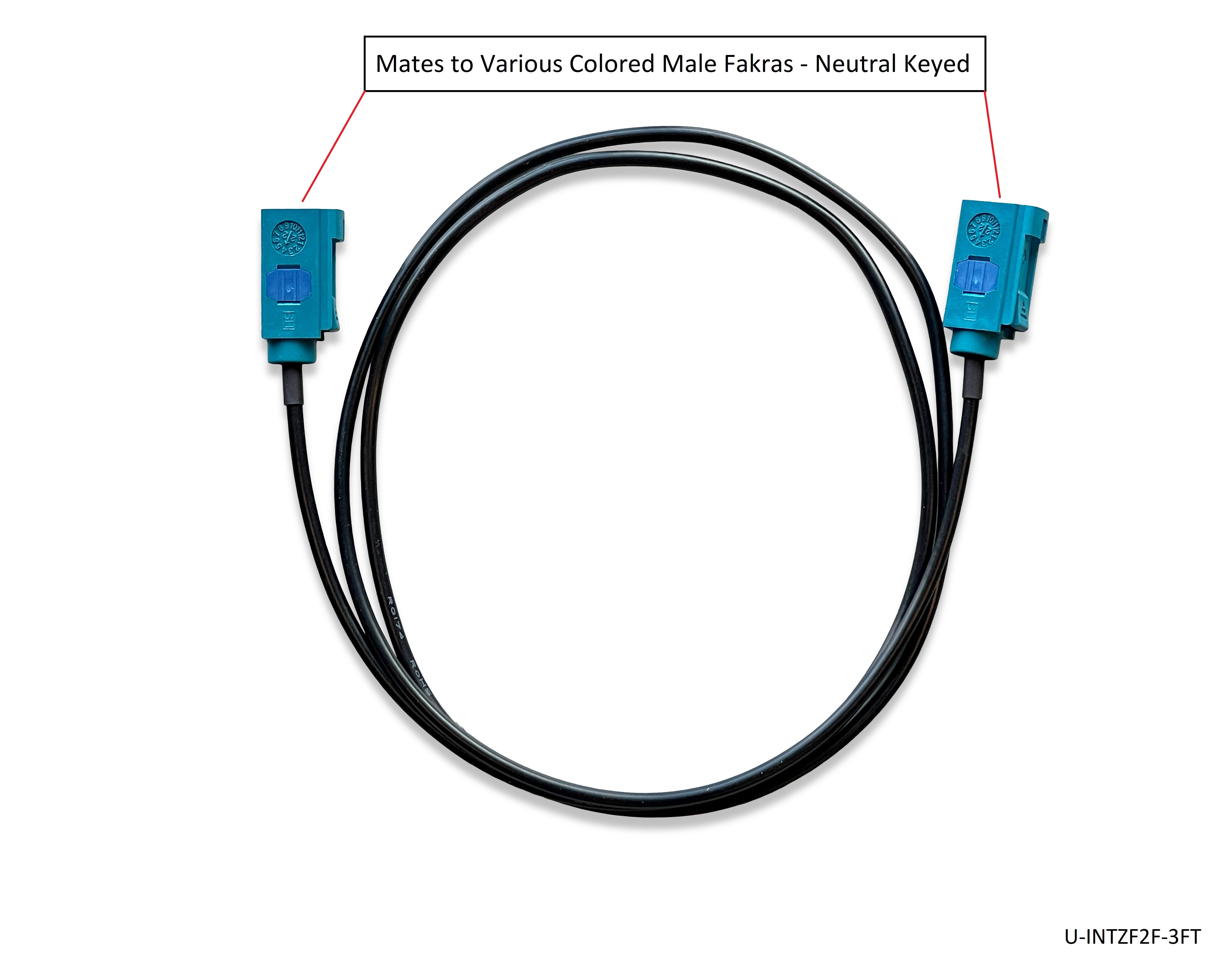 Universal Fakra Water Blue "Z" Female to Female Cable - 3 FT