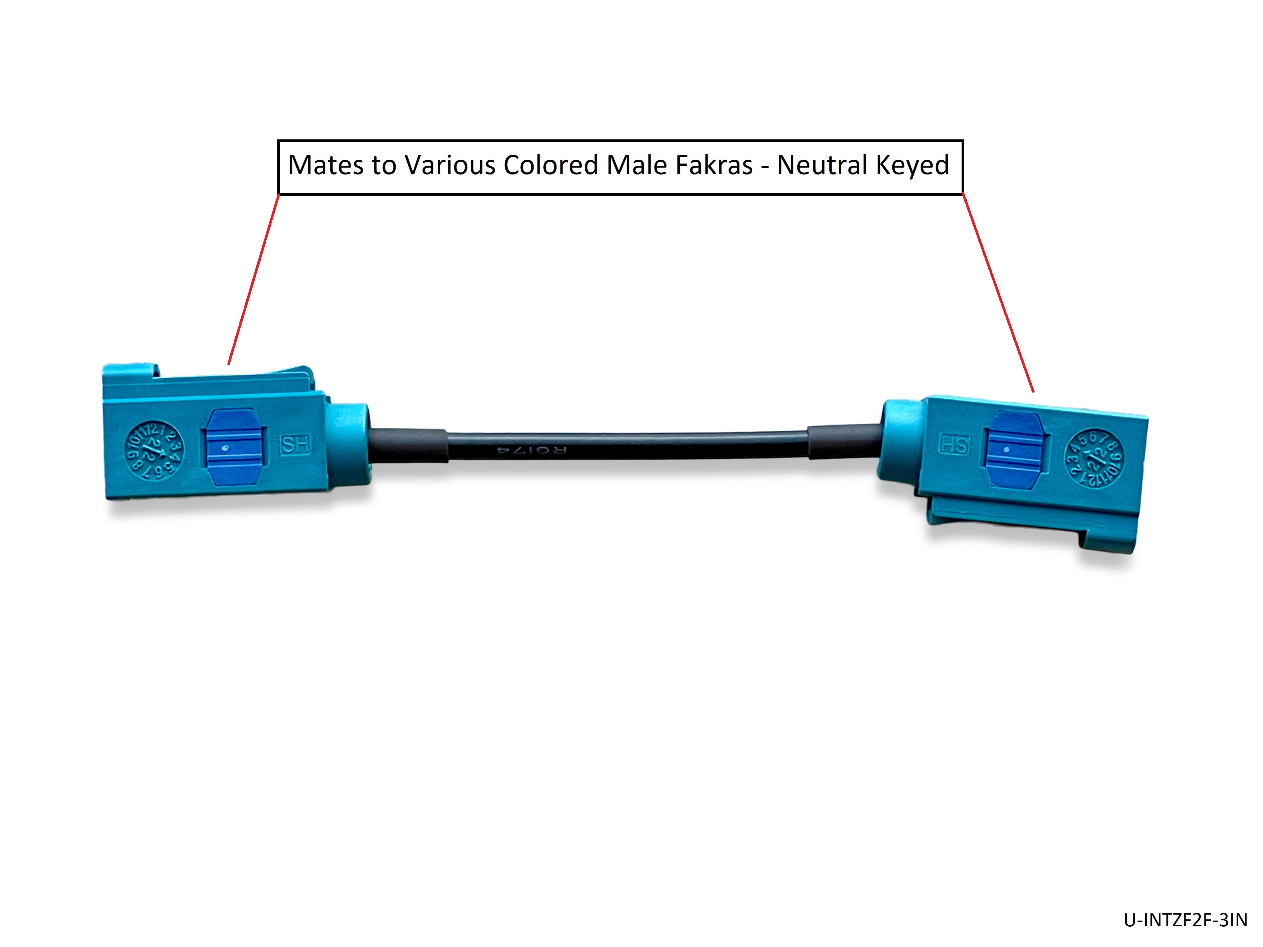 Universal Fakra Water Blue "Z" Female to Female Cable - 3 IN