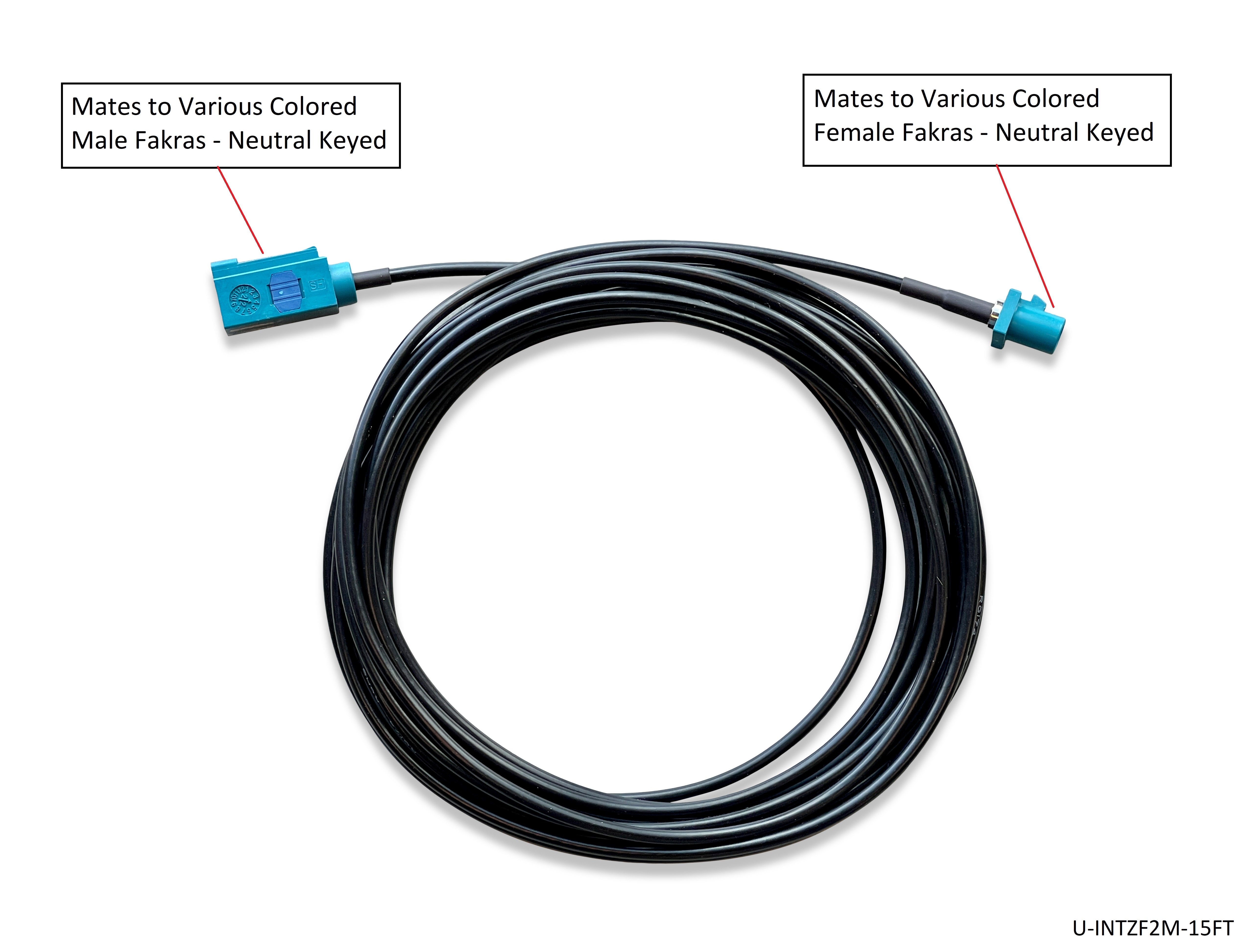 Universal Fakra Water Blue "Z" Female to Male Cable - 15 FT