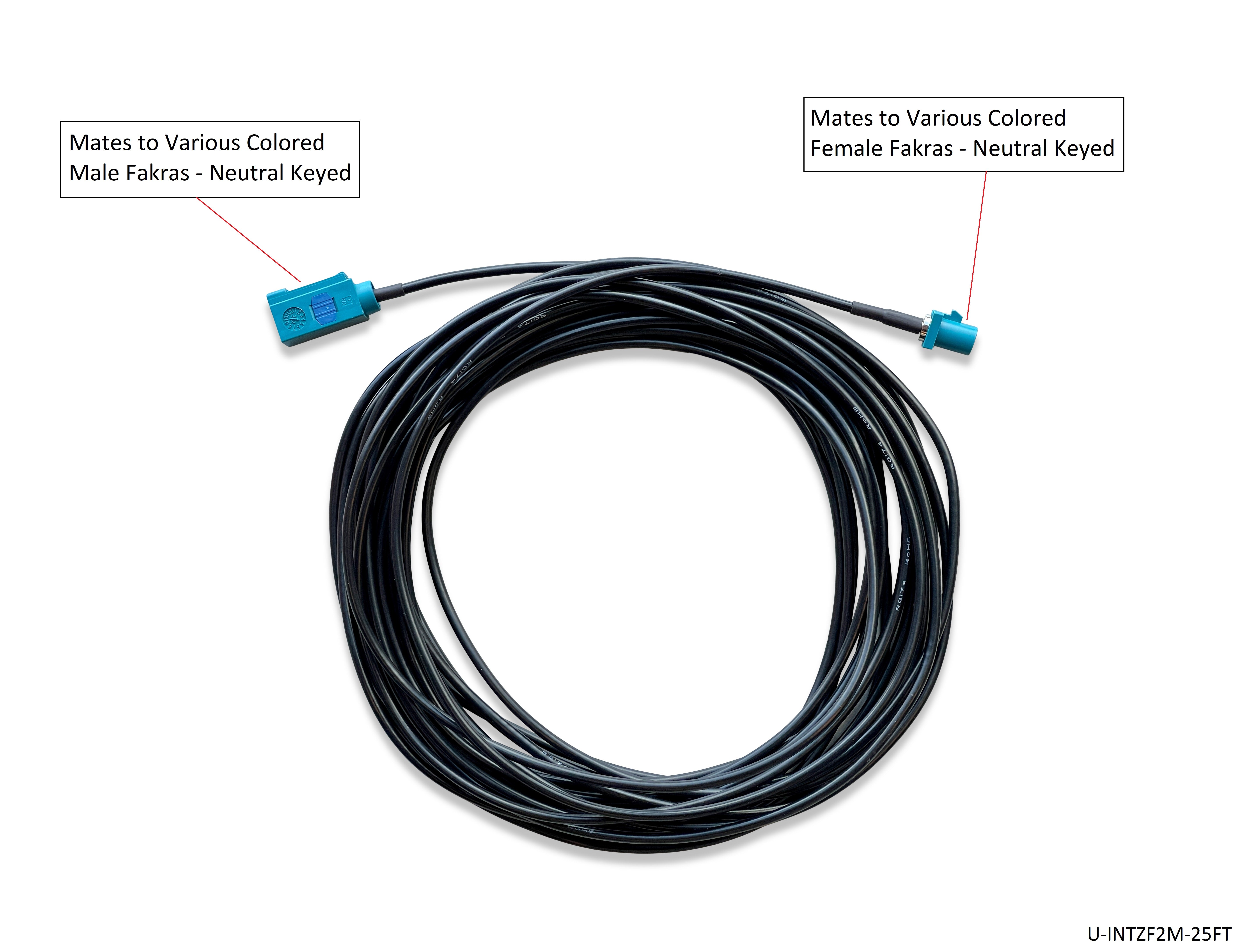 Universal Fakra Water Blue "Z" Female to Male Cable - 25 FT