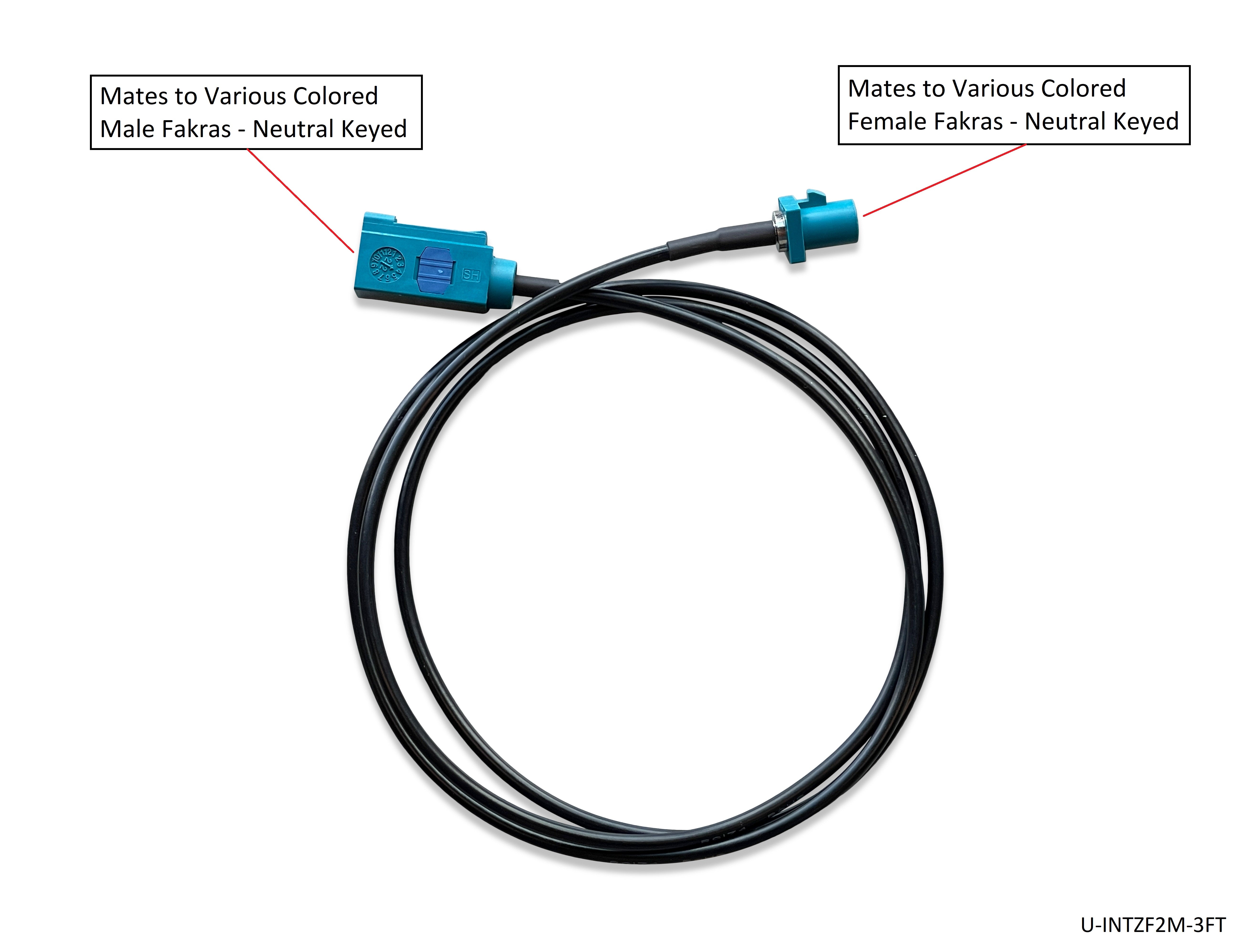 Universal Fakra Water Blue "Z" Female to Male Cable - 3 FT