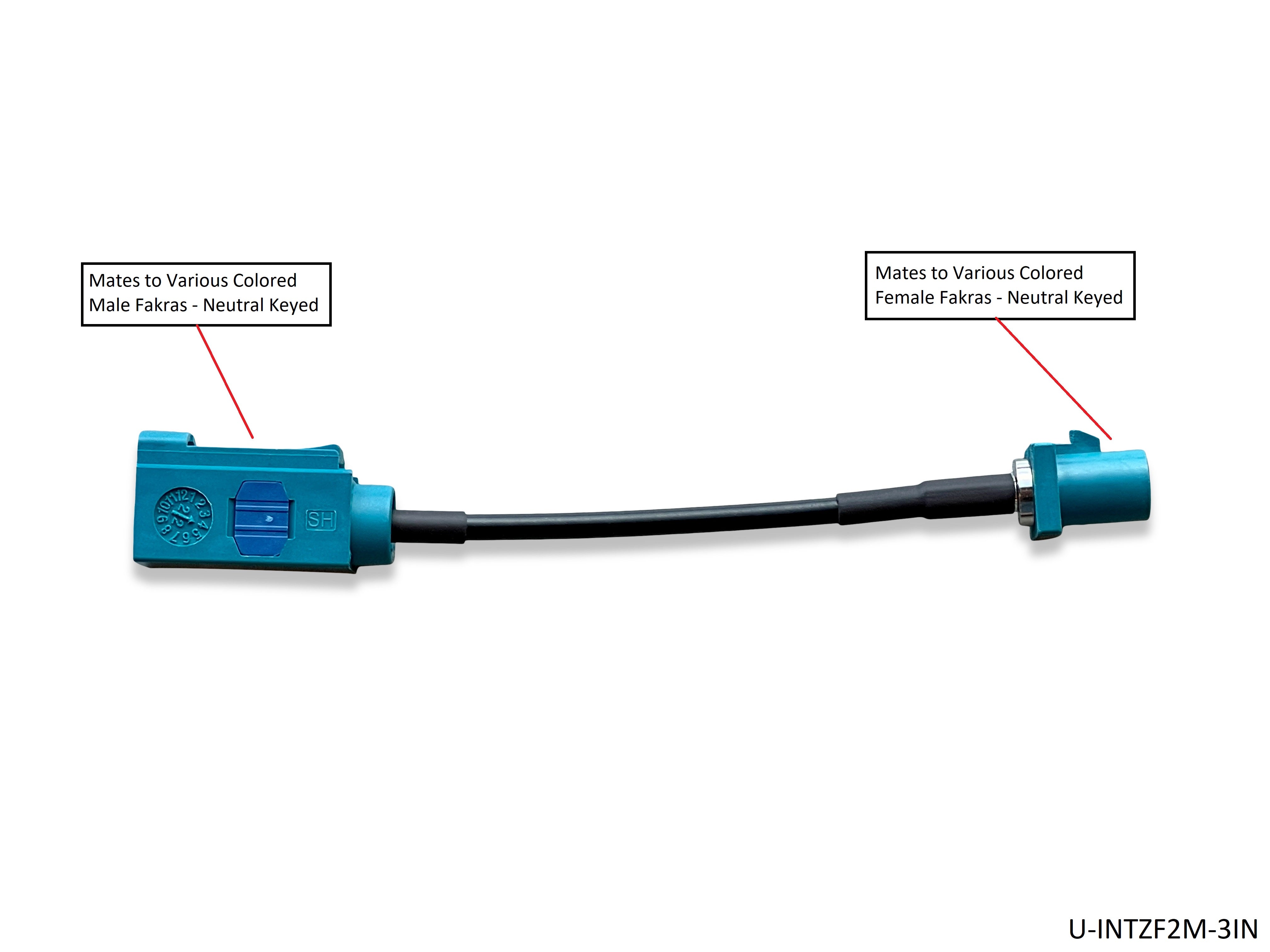 Universal Fakra Water Blue "Z" Female to Male Cable - 3 IN