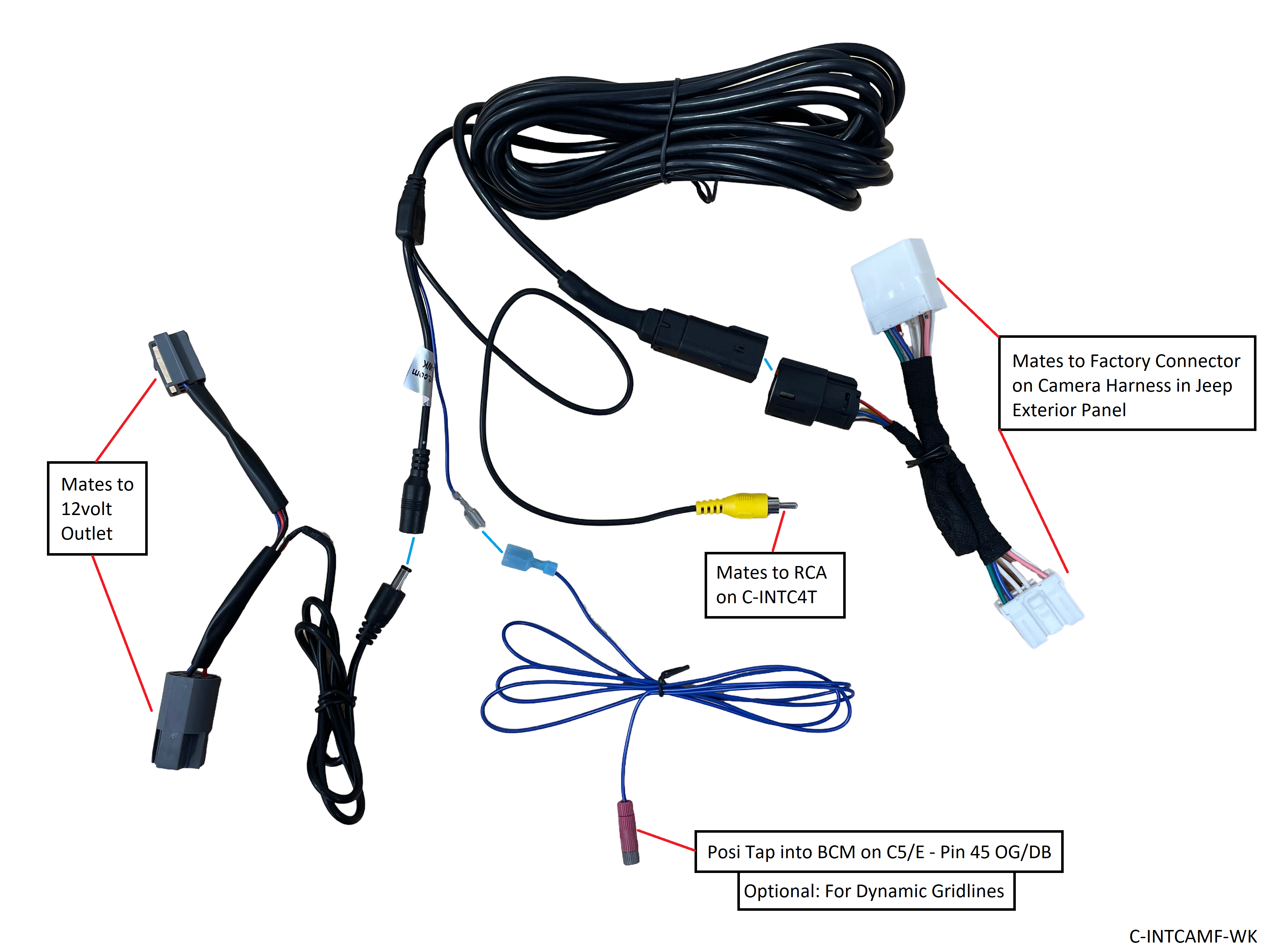 2014-2017 WK Mopar Factory Backup Rear Camera Harness for Non Pre-Wired Vehicles