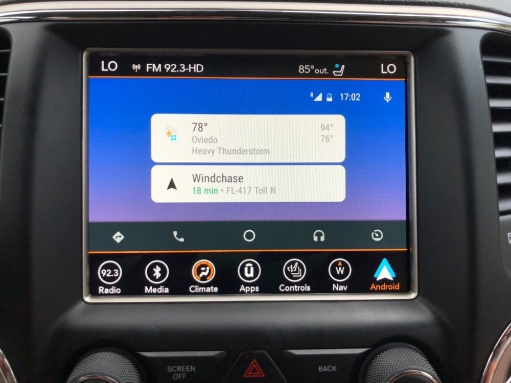 UAQ Android Auto screen
