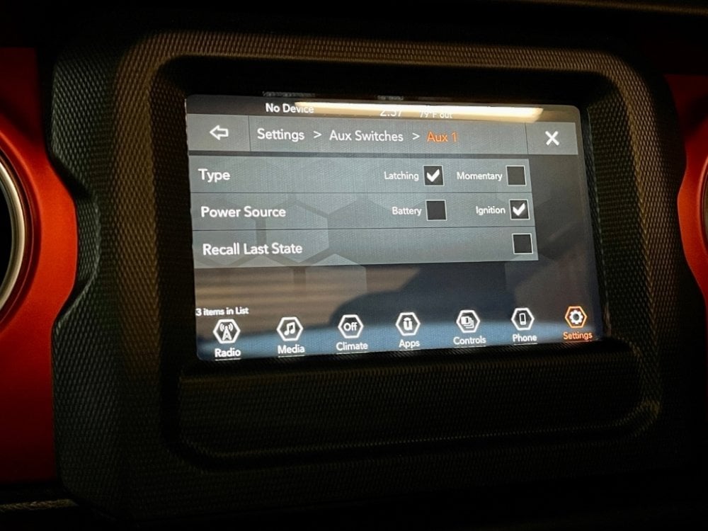 jeep gladiator aux switches settings