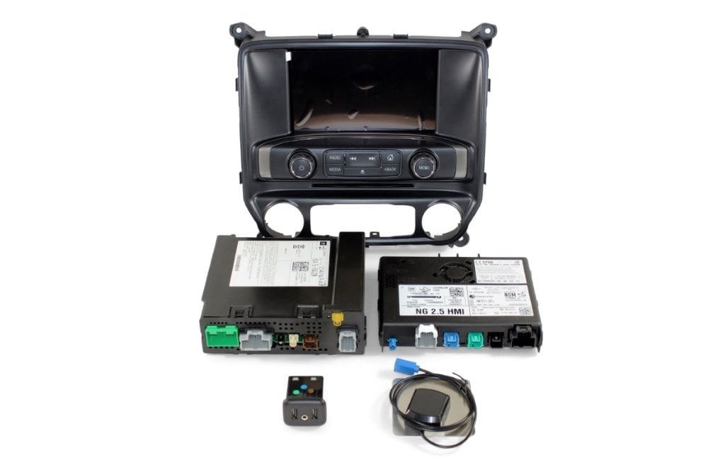 MyLink HMI module and harnesses arranged on a bench before install