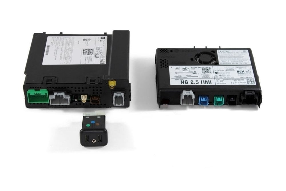 MyLink HMI module and harnesses arranged on a bench before install