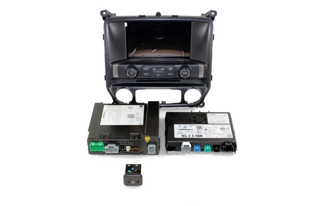MyLink HMI module and harnesses arranged on a bench before install