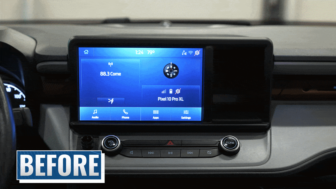OEM Ford Maverick 12 inch touch screen upgrade Wirelss Apple CarPlay Android Auto Before &amp; After